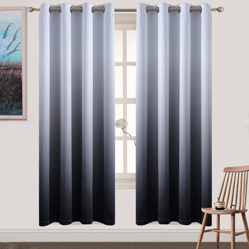 Yakamok Light Blocking Gradient Color Curtains Black Ombre Blackout Curtains Room Darkening Thermal Insulated Grommet Window Drapes for Living Room/Bedroom (Black, 2 Panels, 52x72 Inch) - Image 1